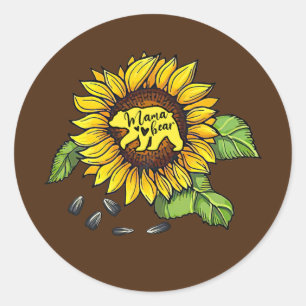 Mama Bear Sunflower Funny Mothers Day Mom mommy  Classic Round Sticker