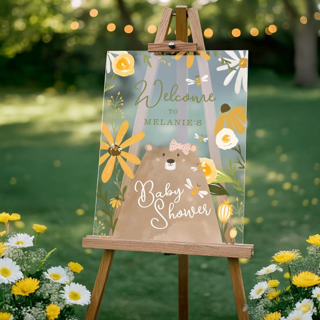 Mama Bear Sweet Honey Bee Baby Girl Shower Welcome Acrylic Sign (Mama Bear Sweet Honey Bee Baby Girl Shower Welcome Acrylic Sign)