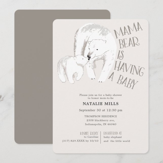 Mama Bear Taupe Neutral Baby Shower Invitation (Front/Back)