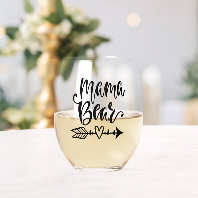 Mama Bear Tribal Calligraphy Personalised Stemless Wine Glass (Insitu (Wedding))