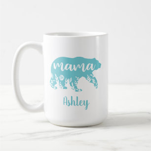 Mama Bear Turquoise Flowers Coffee Mug