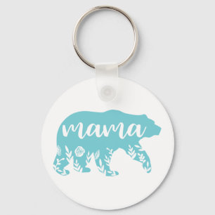 Mama Bear Turquoise Flowers Key Ring