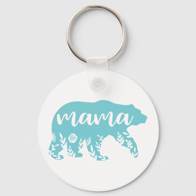 Mama Bear Turquoise Flowers Key Ring (Front)