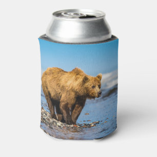 Mama bear watching her two kids can cooler