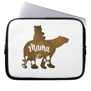 Mama Bear With 1 Cub Riding On Mama's Back Laptop Sleeve