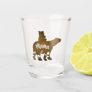 Mama Bear With 1 Cub Riding On Mama's Back Shot Glass