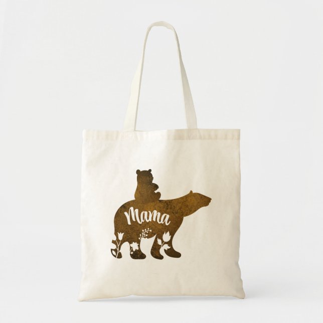 Mama Bear With 1 Cub Riding On Mama's Back Tote Bag (Front)