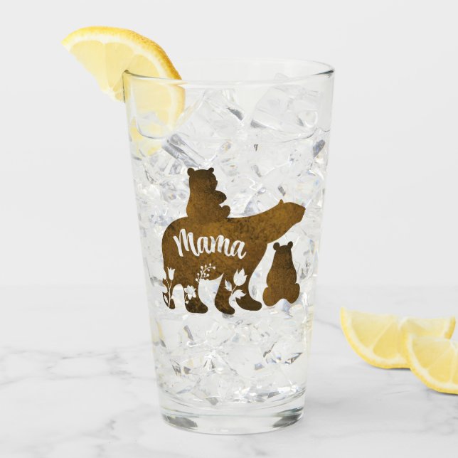 Mama Bear With 2 Cubs Mum of Two Glass (Front Ice)
