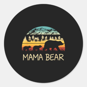 Mama bear with 2 cubs retro mountains mother's day classic round sticker
