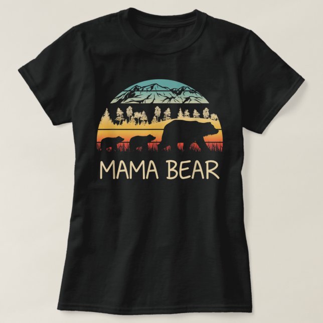 Mama Bear with 2 Cubs Retro Mountains Mother's Day T-Shirt (Design Front)