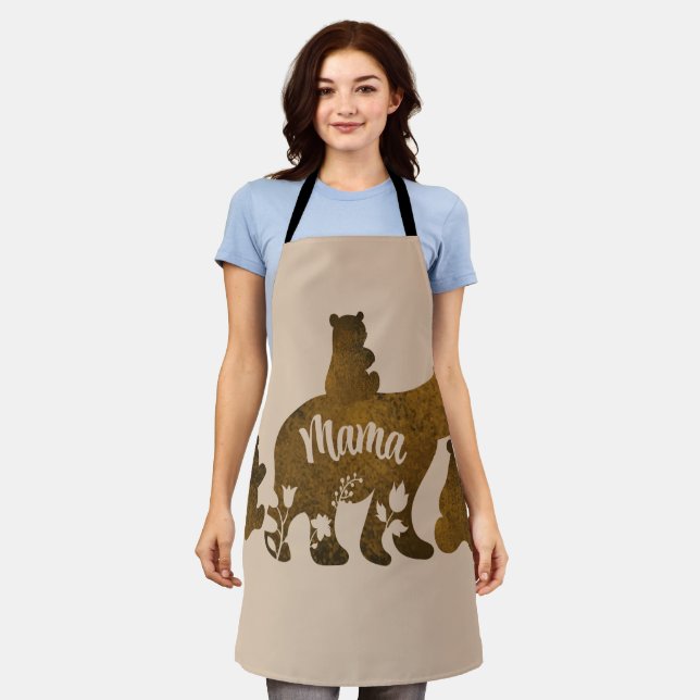 Mama Bear With 3 Baby Bear Cubs Following Mama Apron (Worn)