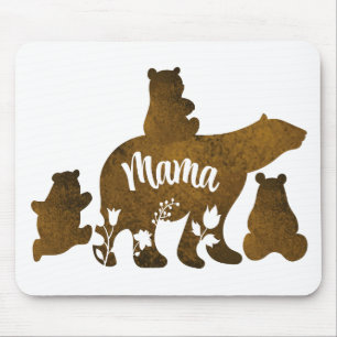 Mama Bear With 3 Baby Bear Cubs Following Mama Mouse Pad