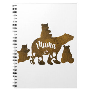 Mama Bear With 3 Baby Bear Cubs Following Mama Notebook