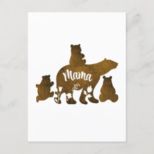 Mama Bear With 3 Baby Bear Cubs Following Mama Postcard