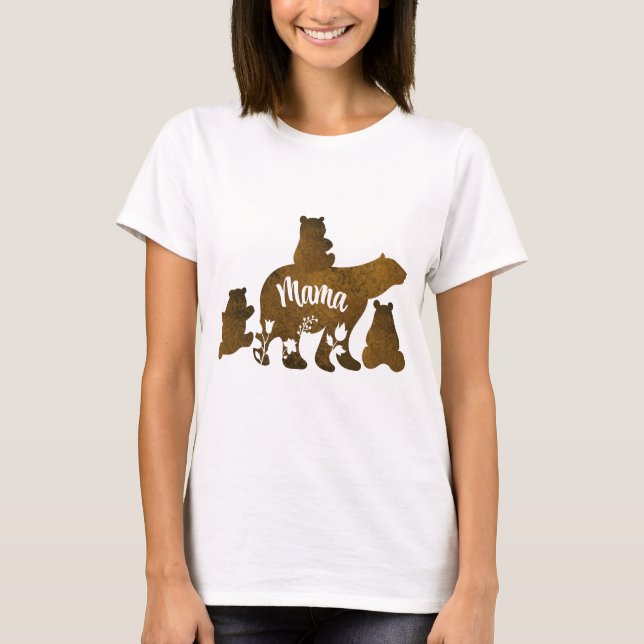 Mama Bear With 3 Baby Bear Cubs Following Mama T-Shirt (Front)