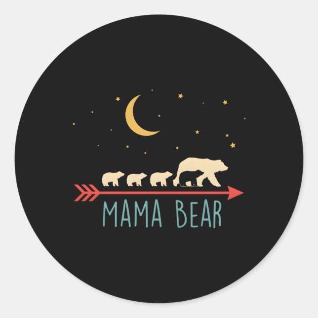 Mama Bear With 4 Cubs Classic Round Sticker (Front)