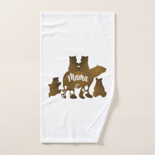 Mama Bear With 4 Cubs Mom of Four Children Gift Bath Towel Set