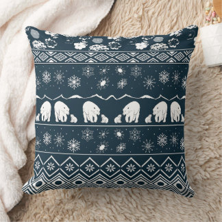 Mama Bear with Baby Bear Pattern in Blue-green Cushion