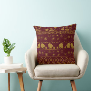 Mama Bear with Baby Bear Pattern in Burgandy Cushion