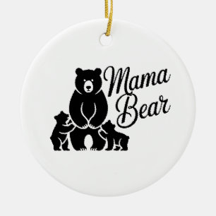 Mama Bear with Cubs Cute Family Bear Ceramic Ornament