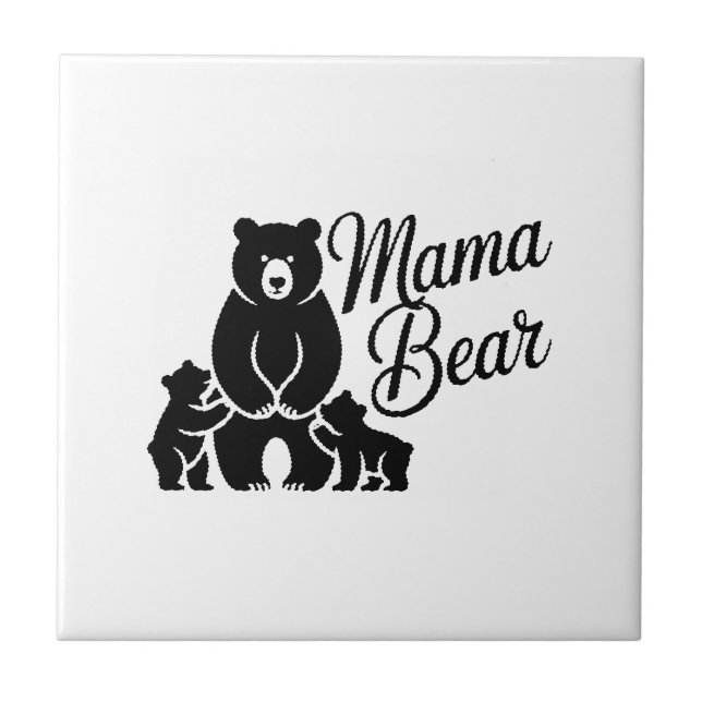 Mama Bear with Cubs Cute Family Bear Ceramic Tile (Front)