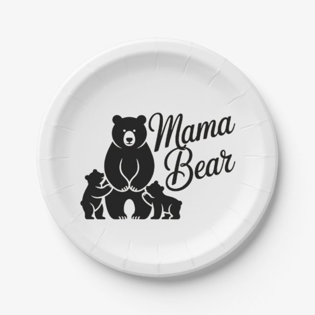 Mama Bear with Cubs Cute Family Bear Paper Plate (Front)
