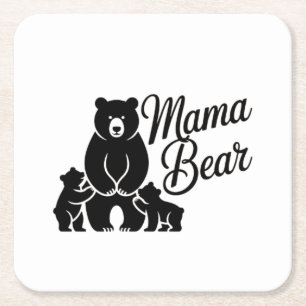 Mama Bear with Cubs Cute Family Bear Square Paper Coaster