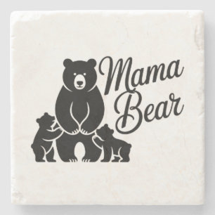 Mama Bear with Cubs Cute Family Bear Stone Coaster