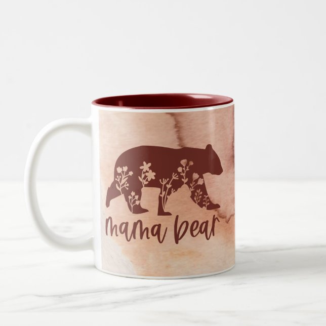 Mama Bear with Flowers Mother's Day Two-Tone Coffee Mug (Left)
