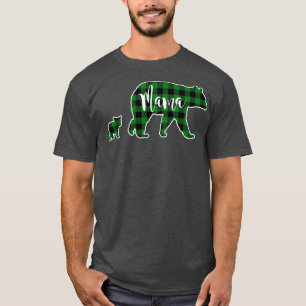 Mama Bear with One 1 Cub Black Green Buffalo Check T-Shirt