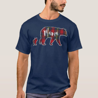 Mama Bear with One 1 Cub Tartan Plaid Blue Green R T-Shirt