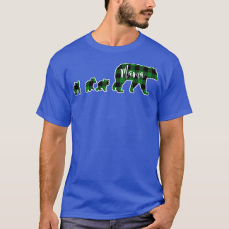 Mama Bear with Three 3 Cubs Black Green Buffalo Ch T-Shirt