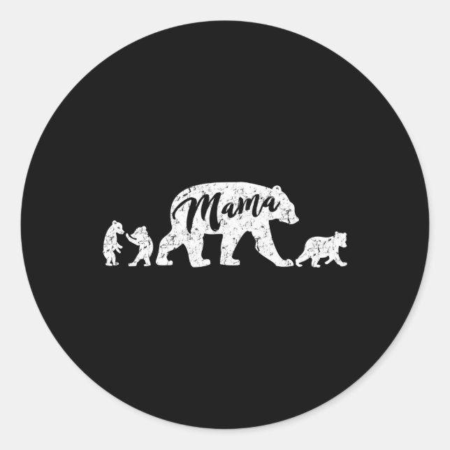 Mama Bear With Three Bear Cubs Classic Round Sticker (Front)