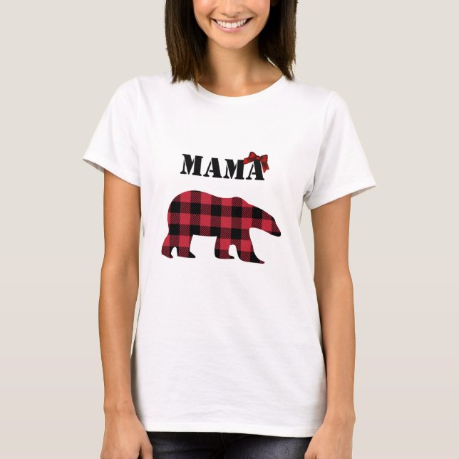 Mama Bear woman's t-shirt Buffalo Plaid (Front)