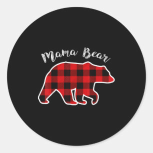 Mama Bear _ Women Red Plaid Christmas Pajama Famil Classic Round Sticker