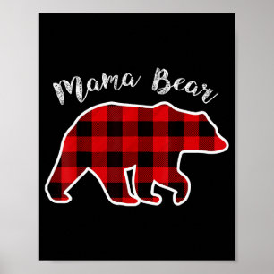 Mama Bear _ Women Red Plaid Christmas Pajama Famil Poster