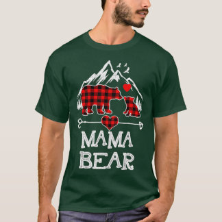 MAMA BEAR Women Red Plaid Christmas Pajama Family T-Shirt