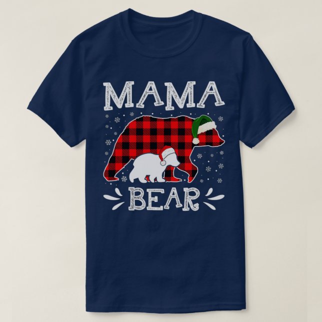Mama Bear Women Red Plaid Christmas Pajama Family  T-Shirt (Design Front)