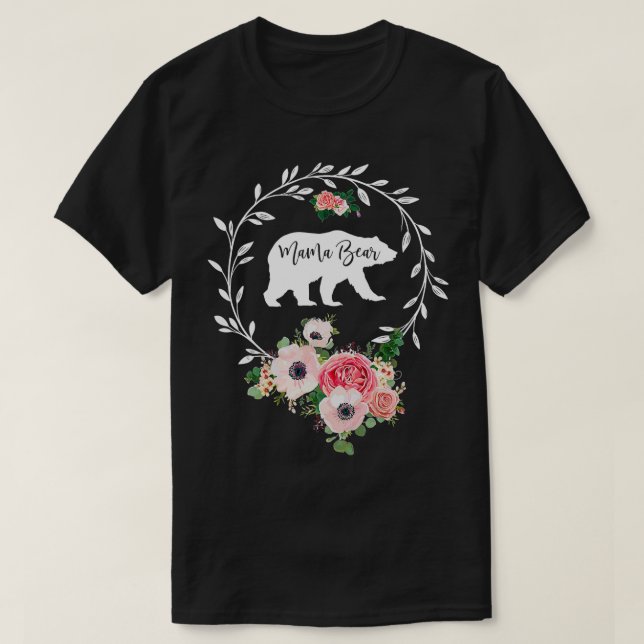 Mama Bear Xmas Family Christmas Pajama Flower Mom  T-Shirt (Design Front)