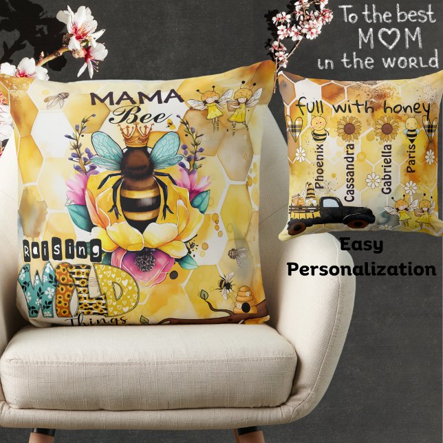 Mama Bee-Raising Wild Things-Children's Name-Queen Cushion (Creator Uploaded)