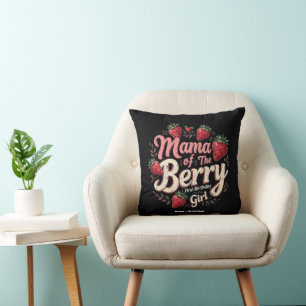 Mama Berry First Birthday Strawberry Girl Family Cushion