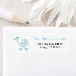 Mama Bird Baby Carriage Blue Return Address Labels