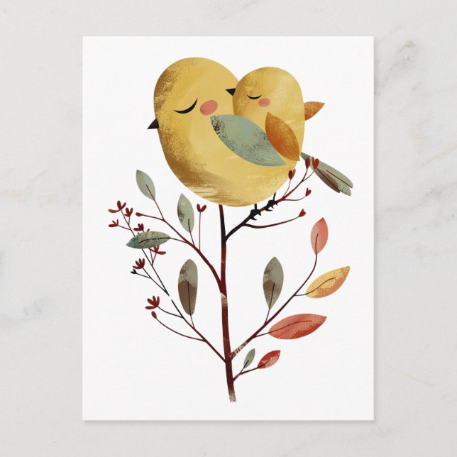 Mama Bird& Chick Whimsical Art Mother's Day Postcard (Front)