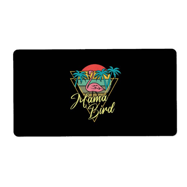 Mama Bird Flamingo Sunset Palm Tree Beach 80s (Front)