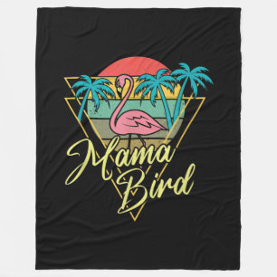 Mama Bird Flamingo Sunset Palm Tree Beach 80s Fleece Blanket