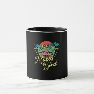 Mama Bird Flamingo Sunset Palm Tree Beach 80s Mug