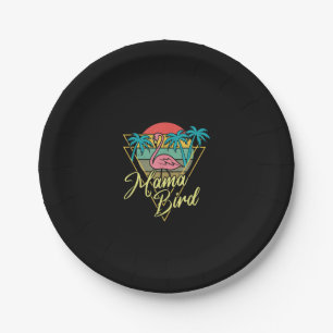 Mama Bird Flamingo Sunset Palm Tree Beach 80s Paper Plate
