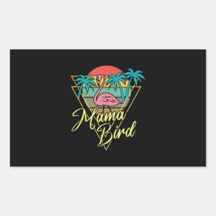Mama Bird Flamingo Sunset Palm Tree Beach 80s Rectangular Sticker