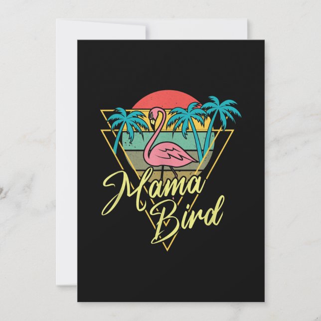 Mama Bird Flamingo Sunset Palm Tree Beach 80s Save The Date (Front)