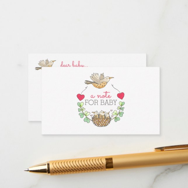 Mama Bird Flying over Nest Notes for Baby Shower (Front/Back In Situ)